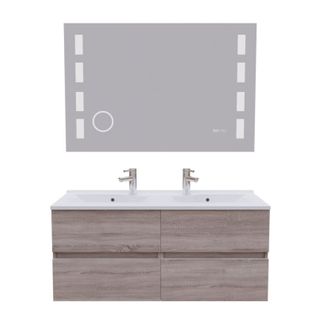 Meuble Double Vasque 120 Cm Rosaly Avec Miroir Excellence- Bois- Résine