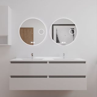 Meuble Double Vasque 140 Cm Arlequin Avec 2 Miroirs Rondinara Blanc/Gris