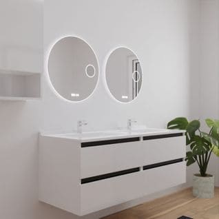 Meuble Double Vasque 140 Cm Arlequin Avec 2 Miroirs Rondinara Blanc/Noir