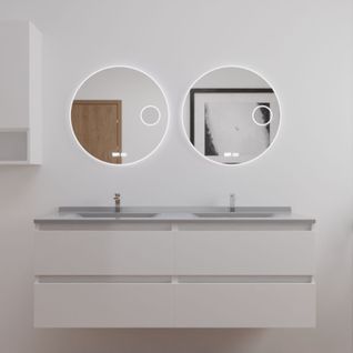 Meuble Double Vasque 140 Cm Arlequin Avec 2 Miroirs Rondinara Gris Blanc