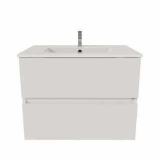 Meuble Salle De Bain Suspendu 70 Cm Rosaly- Blanc- Plan Vasque En Céramique