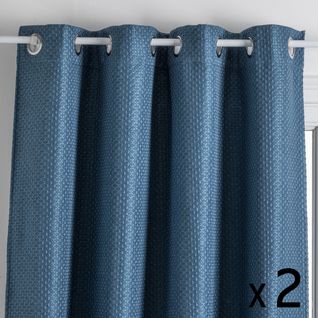 Lot De 2 Rideaux à  Oeillets Occultant Jacquard Bleu Canard 140 X 260 Cm