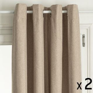 Lot De 2 Rideaux à  Oeillets Occultant En Tissu Beige Lin 140 X 260 Cm