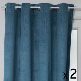 Lot De 2 Rideaux à  Oeillets Occultant En Velours Bleu Canard Motif En Relief 140 X 260 Cm