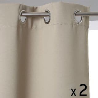 Lot De 2 Rideaux à  Oeillets Occultant Beige Lin 140 X 260 Cm