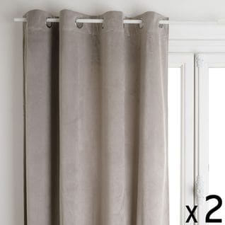 Lot De 2 Rideaux à  Oeillets Occultant En Velours  Gris Souris 140 X 260 Cm