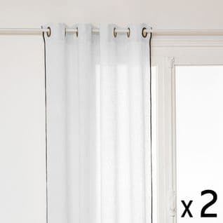 Lot De 2 Rideaux à Oeillets En Lin Blanc Avec Surpiqûre Noire 130 X 260 Cm