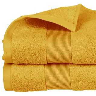 Lot De 2 Draps De Bain En Coton Jaune Ocre Tissu Éponge 100 X 150 Cm