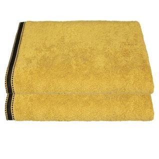 Lot De 2 Draps De Bain En Coton Jaune Ocre Tissu Éponge 100 X 150 Cm