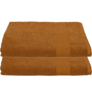 Lot De 2 Draps De Bain En Coton Marron Cannelle Tissu Éponge 100 X 150 Cm