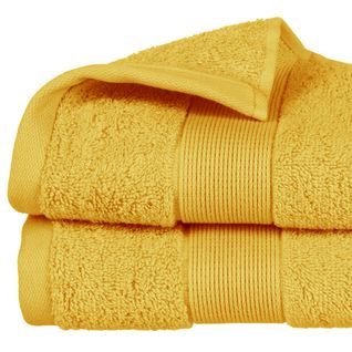 Lot De 2 Serviettes De Toilette En Coton Jaune Ocre Tissu Éponge 50 X 90 Cm