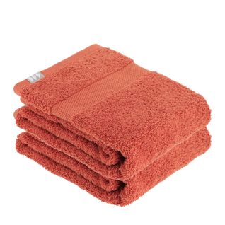 Lot De 2 Serviettes De Toilette Tissu Éponge 100% Coton Terracotta 50 X 90 Cm