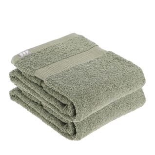 Lot De 2 Serviettes De Toilette Tissu Éponge 100% Coton Vert Kaki 50 X 90 Cm