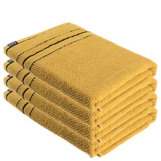 Lot De 4 Draps De Bain 100% Coton Bicolore Jaune Ocre Et Noir 70 X 130 Cm