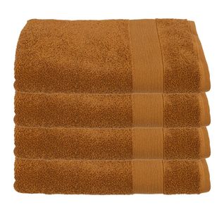 Lot De 4 Draps De Bain En Coton Marron Cannelle Tissu Éponge 70 X 130 Cm