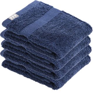 Lot De 4 Serviettes De Toilette Tissu Éponge 100% Coton Bleu Marine 30 X 50 Cm