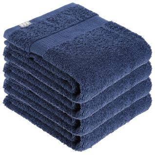 Lot De 4 Serviettes De Toilette Tissu Éponge 100% Coton Bleu Marine 50 X 90 Cm