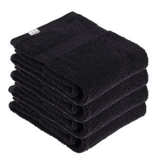 Lot De 4 Serviettes De Toilette Tissu Éponge 100% Coton Noir 50 X 90 Cm