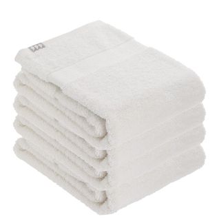 Lot De 4 Serviettes De Toilette Tissu Éponge 100% Coton Blanc 50 X 90 Cm
