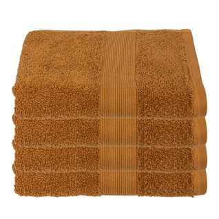 Lot De 4 Serviettes De Toilette En Coton Marron Cannelle Tissu Éponge 50 X 90 Cm