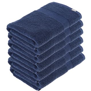 Lot De 6 Draps De Bain Tissu Éponge 100% Coton Bleu Marine 70 X 130 Cm