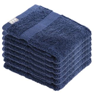 Lot De 6 Serviettes De Toilette Tissu Éponge 100% Coton Bleu Marine 30 X 50 Cm