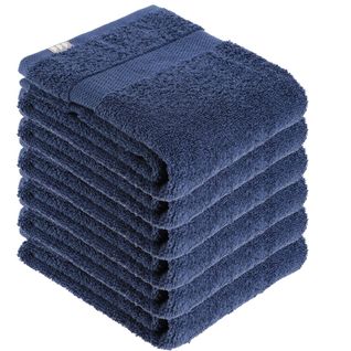 Lot De 6 Serviettes De Toilette Tissu Éponge 100% Coton Bleu Marine 50 X 90 Cm