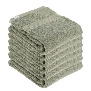 Lot De 6 Serviettes De Toilette Tissu Éponge 100% Coton Vert Kaki 50 X 90 Cm