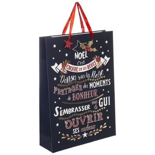 Lot De 6 Sacs Cadeaux Message De Noël Grand Modèle Bleu