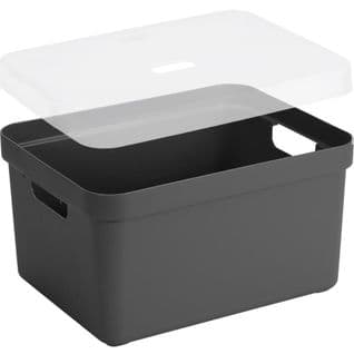 Boite De Rangement Avec Couvercle Transparent Sigma Home Box 32 L Gris