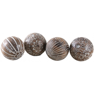 Boules En Manguier Motifs Assortis (lot De 4) 8 Cm