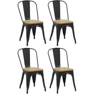 Chaise Industrielle En Métal Et Bois D'orme Huilé (lot De 4) Noir