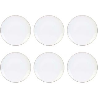 Assiette En Porcelaine Avec Liseré Doré (lot De 6) Assiettes Plates - 20 Cm