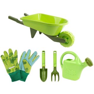 Kit Petit Jardinier Accessoires Pour Enfant En Plastique Gants + Petits Outils + Arrosoir + Brouette