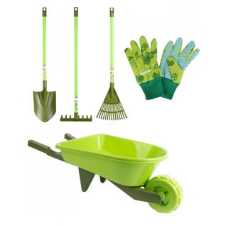 Kit Petit Jardinier Accessoires Pour Enfant En Plastique Grands Outils + Petits Outils + Brouette