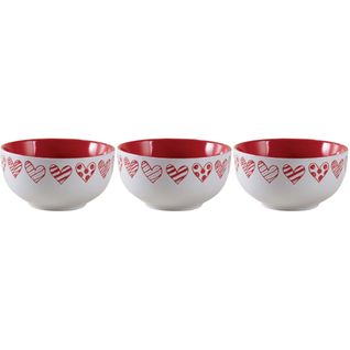 Bol En Grès Blanc Avec Coeur Rouge (lot De 3)