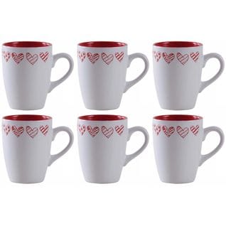 Tasse En Grès Blanc Avec Coeur Rouge (lot De 6)