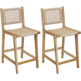 Tabouret Bar En Teck Naturel Et Cannage Baia (lot De 2) Hauteur 100 Cm