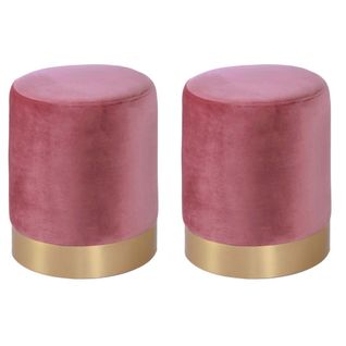 Pouf En Velours Et Métal Doré (lot De 2) Rose