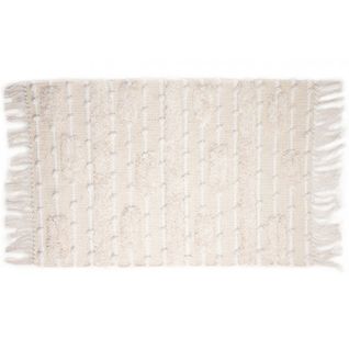 Tapis 100% Coton 60 X 110 Cm Franges Et Bandes Tissées Irrégulières Petites Boules En Relief Nature