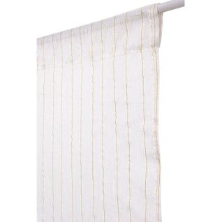 Paire De Vitrages 45 X 90 Cm Effet Lin Imprimé Fines Rayures Verticales Fil Lurex Doré Blancs