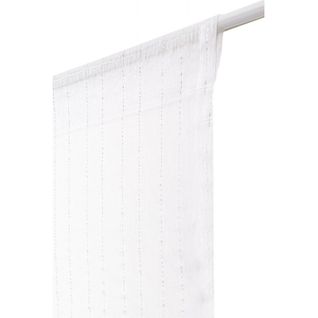 Vitrage 70 X 210 Cm Effet Lin Imprimé Fines Rayures Verticales Fil Lurex Argenté Blanc