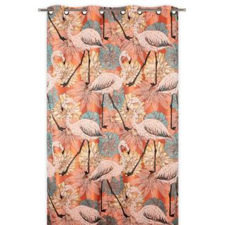 Rideau Tamisant 135 X 280 Cm à Oeillets Jacquard Editeur Motif Flamant Rose Satiné Corail