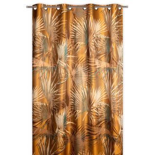 Rideau Tamisant 135 X 280 Cm à Oeillets Jacquard Editeur Motif Palmier Satiné Doré