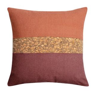 Housse De Coussin 40 X 40 Cm Tissu Aspect Naturel Et Bande Imitation Liège Orange