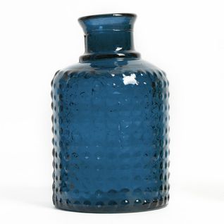 Vase Verre Recyclé 20 X 12 Cm Forme Cylindrique Motif Alvéolé En Relief Transparent Bleu Foncé