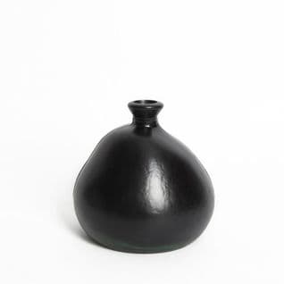 Vase Verre Recyclé 18 X 18 Cm Forme Boule Asymétrique Noir Mat