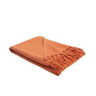 Plaid, Fouta, Jeté De Lit 100% Coton 120 X 160 Cm à Franges Uni Terracotta