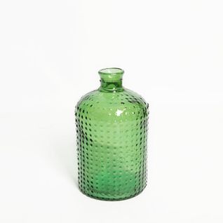 Vase Verre Recyclé 18 X 31 Cm Forme Cylindrique Motif Alvéolé En Relief Transparent Vert