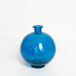 Vase Verre Recyclé 24 X 28 Cm Forme Boule Bleu Azur